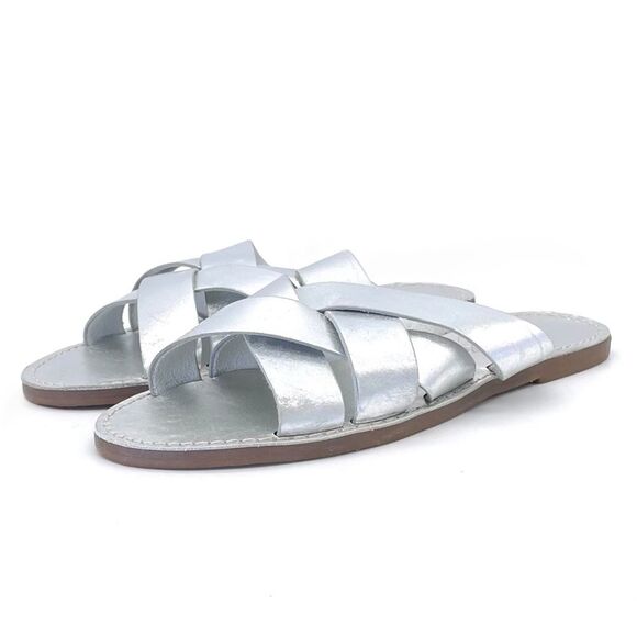 Madewell The Boardwalk Woven Slide Sandal Metallic Silver Leather Women’s Size 7 - Picture 10 of 16